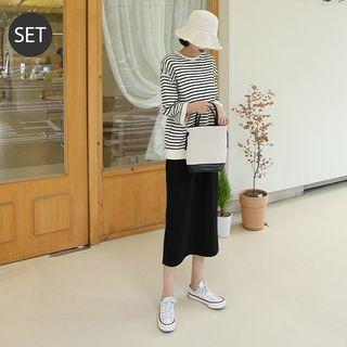 Set: Ringer Stripe Pullover + H-line Long Skirt