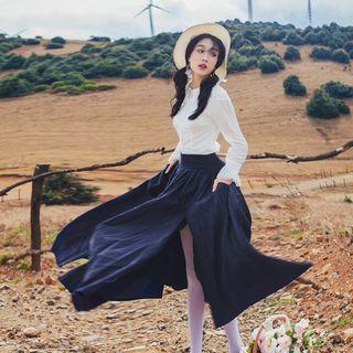 Set: Pleated Panel Shirt + Midi Skirt