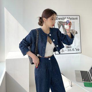 Frayed Embossed Cropped Jacket