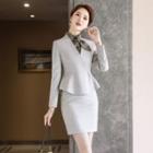 Double-breasted Blazer / Long-sleeve Shirt / Mini Skirt / Dress Pants / Set