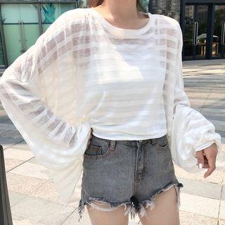 Long-sleeve Stripe Sheer Top