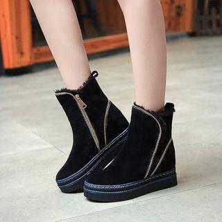 Zip Detail Hidden Wedge Short Boots