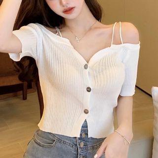 Short-sleeve Cold Shoulder Cropped Knit Top