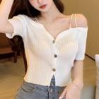 Short-sleeve Cold Shoulder Cropped Knit Top