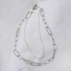 Fresh-water Pearl Chain Layered Necklace Silver - One Size