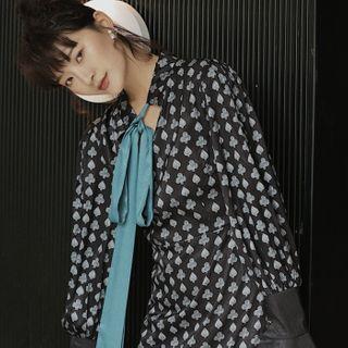 Color-block Printed Lace-up Dress
