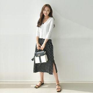 3/4-sleeve Ribbed Cardigan