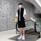 Short-sleeve Two-tone Shirt / T-shirt / Shorts / Sneakers / Set