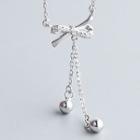 Rhinestone Bow Necklace S925 Silver - Silver - One Size