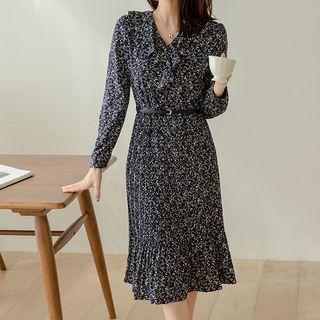 Ruffled Pleated Midi Floral Dress