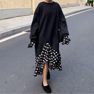 Dotted Panel Midi Pullover Dress As Shown In Figure - One Size