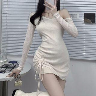 Set: Long-sleeve Mini Sheath Dress + Slipdress