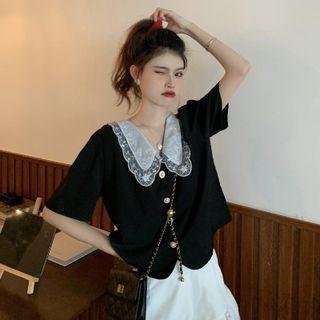 Lace Peter Pan Collar Short-sleeve Top