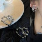 Rhinestone Hollow Heart Stud Earring 1 Pair - 1887a# - Silver Stud - Silver - One Size