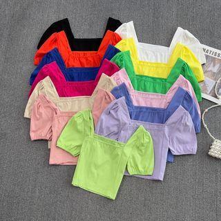 Square Neck Plain Crop Blouse
