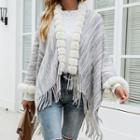 Fluffy Trim Fringed Open-front Cardigan