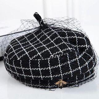 Plaid Beret Black - One Size