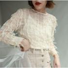 Set: Long-sleeve Lace Top + Camisole Top Almond - One Size