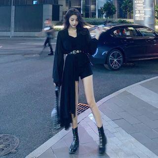 Long Open-front Light Cardigan Black - One Size