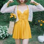 Set: Lace Up Swimdress + Flower Print Cover Up
