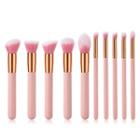 Makeup Brush With Pink Wooden Handle / Set Of 10
