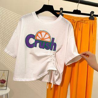 Short-sleeve Printed Drawstring T-shirt