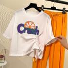 Short-sleeve Printed Drawstring T-shirt