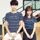 Couple Matching Lettering Striped Short Sleeve T-shirt / Dress