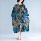 Long-sleeve Print Midi T-shirt Dress As Shown In Figure - One Size