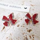 Bow Rhinestone Earring 1 Pair - Silver Stud - Red - One Size