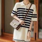 Short-sleeve Polo Collar Stripe Top / Dress