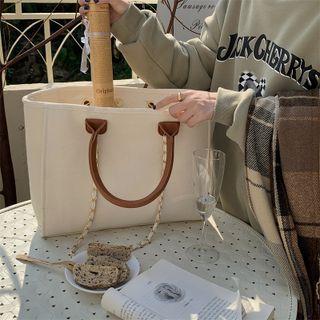 Chain Strap Canvas Tote Bag White - One Size