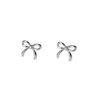 925 Sterling Silver Ribbon Stud Earring 1 Pair - Silver - One Size