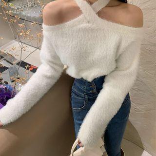 Halter-neck Cold-shoulder Sweater