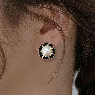 Faux Pearl Alloy Earring 1 Pair - Black - One Size