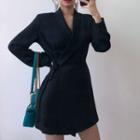 Pleated Wrap Blazer Dress Black - One Size