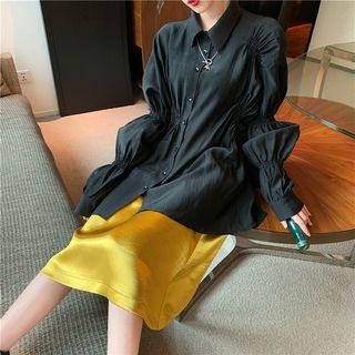 Shirred Long-sleeve Shirt / Plain Skirt