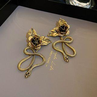 Flower Leaf Snake Alloy Dangle Earring 1 Pair - Dangle Earring - Silver Pin - Gold - One Size