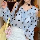 Cold-shoulder Heart Print Blouse