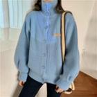 Long-sleeve High-neck Knit Cardigan