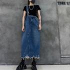 A-line High Waist Denim Pinafore