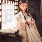 Set: Long-sleeve Hanfu Top + Strapless Maxi Dress + Light Jacket