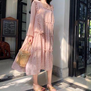 Light Jacket / Spaghetti Strap Floral A-line Midi Dress