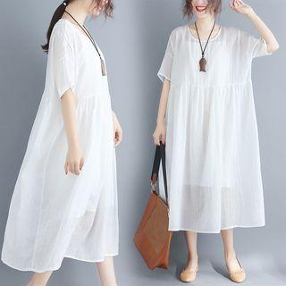 Set: Slipdress + Elbow-sleeve Midi Dress