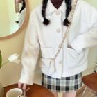 Fleece Buttoned Jacket With Bag - White - One Size