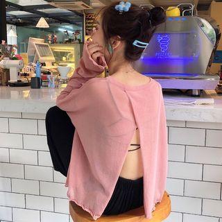 Long-sleeve Cutout Back Sheer Knit Top