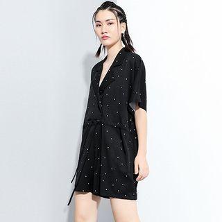 Dotted Elbow-sleeve Tie-waist Playsuit