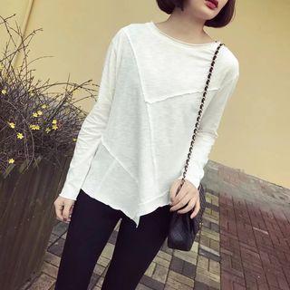 Long-sleeved Loose-fit Crewneck Plain T-shirt