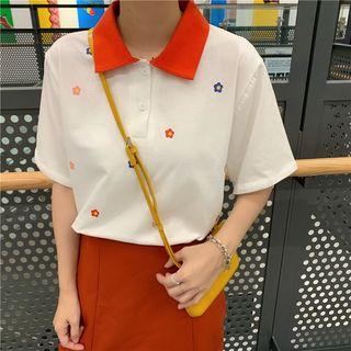 Elbow-sleeve Floral Print T-shirt / Polo Shirt