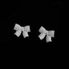 Rhinestone Bow Earring 1 Pair - Bow - Silver Needle - One Size